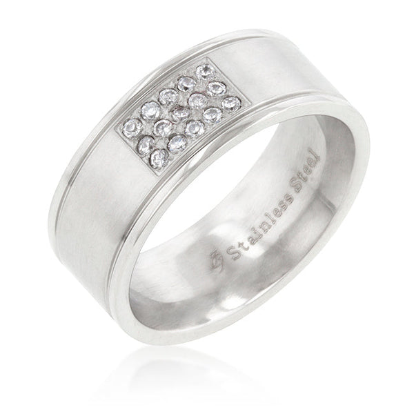 Stainless Steel Pave 15-Stone Mens Ring