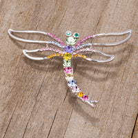 Rhodium Multicolor Dragonfly Brooch With Crystals