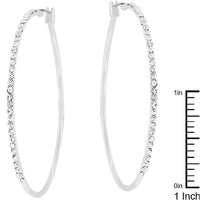 2 Inch Rhodium Plated Finish Cubic Zirconia Hoop Earrings