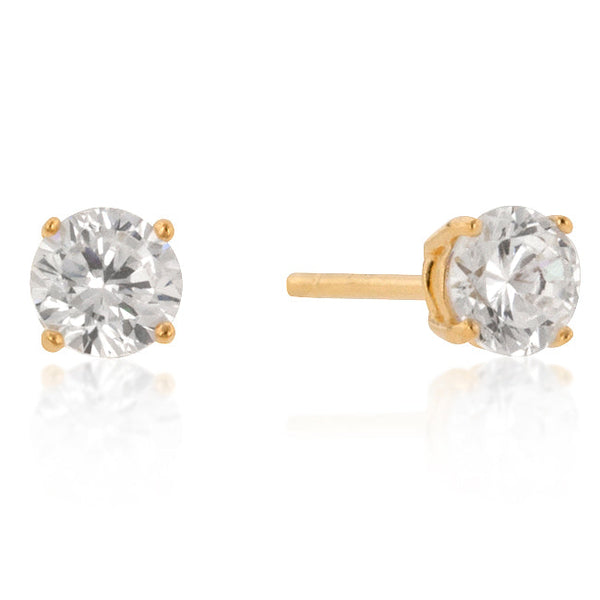 5mm New Sterling Round Cut Cubic Zirconia Studs Gold