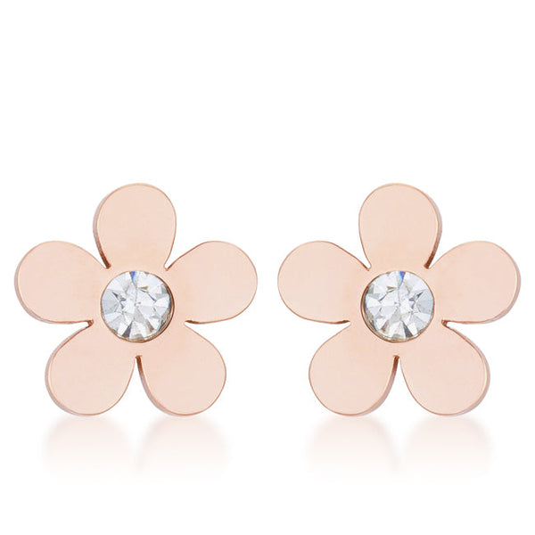 Daisy 0.3ct CZ Rose Gold Stainless Steel Flower Stud Earrings