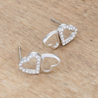 .17 Ct Melded Hearts Rhodium and CZ Stud Earrings