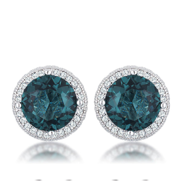 5.84 Ct Rhodium Blue Green Clear CZ Halo Earrings
