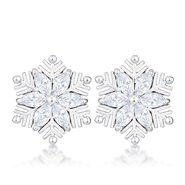 .6Ct Rhodium Plated Clear Marquise Snowflake Earrings