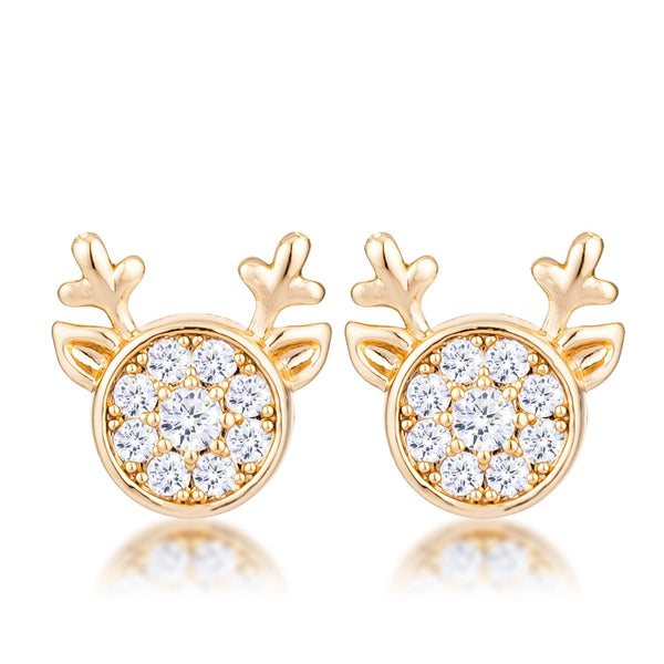 Gold Plated Clear CZ Reindeer Earrings