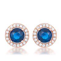 2.3Ct Rose Gold Plated Sapphire Blue CZ Halo Earrings