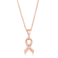 18k Rose Gold Plated Heart Filigree Breast Cancer Awareness Ribbon Pendant