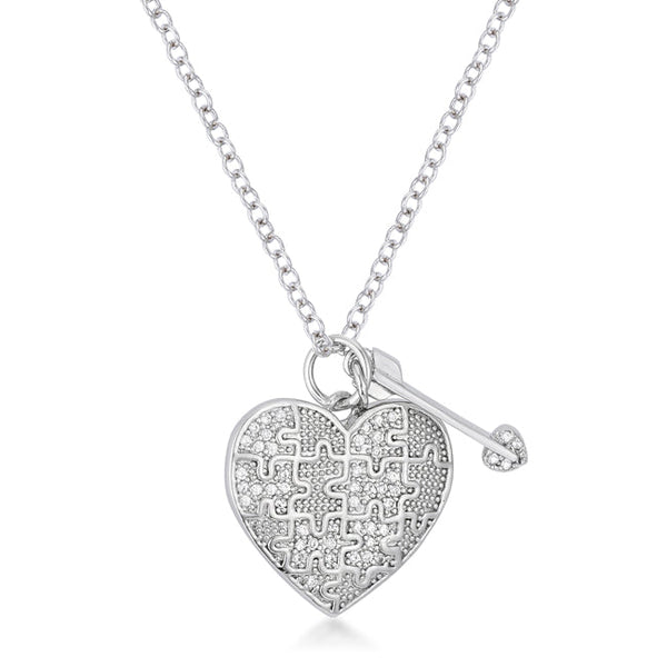 .12 Ct Rhodium Heart and Arrow Pendant with CZ