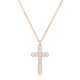 Micro Beaded Rose Gold Plated Clear CZ Cross Pendant