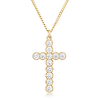 Micro Beaded 18k Gold Plated Clear CZ Cross Pendant
