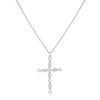 Delicate Vintage Rhodium Plated Clear CZ Cross Pendant