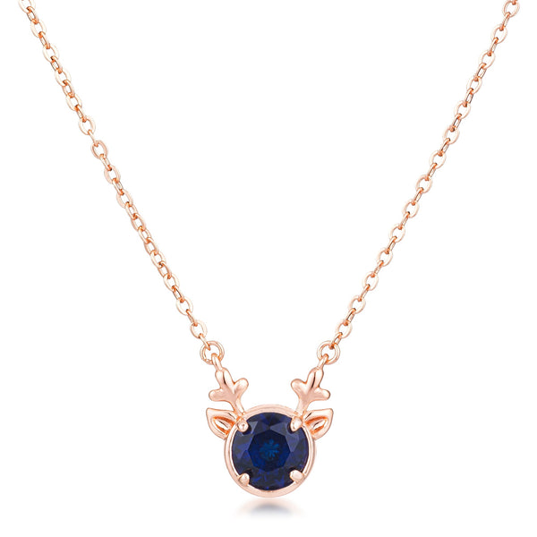 Rose Gold Plated Reversible Sapphire Blue CZ Reindeer Pendant