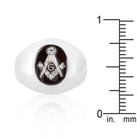 Rhodium Plated Onyx Cubic Zirconia Masonic Ring