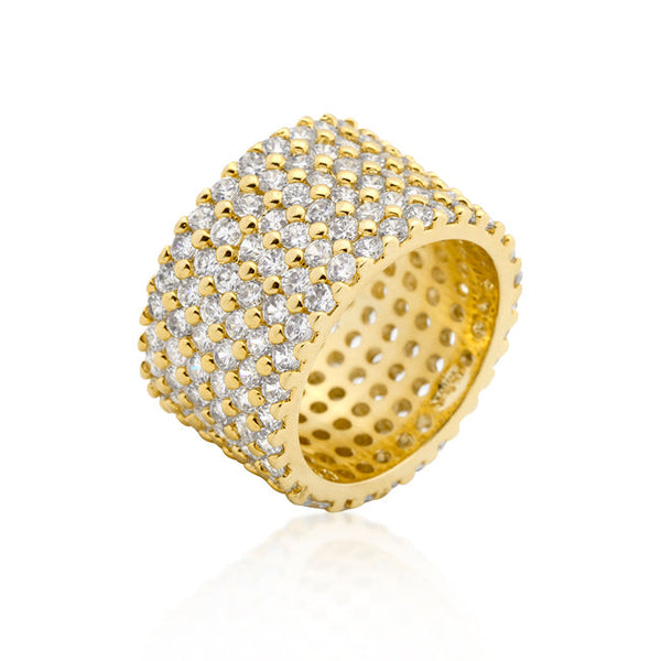 Goldtone Finishd Wide Pave Cubic Zirconia Ring