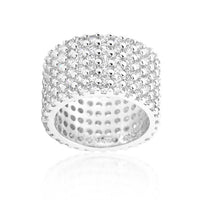 Rhodium Plated Finishd Wide Pave Cubic Zirconia Ring