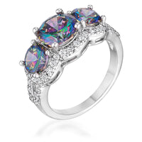 4 Ct Three Stone Rhodium Ring with Mystic and Clear CZ