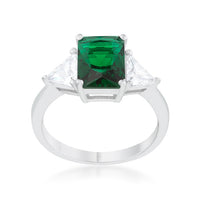 Classic Emerald Green Sterling Silver Engagement Ring