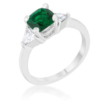 Shonda 1.8ct Emerald CZ Rhodium Cushion Classic Statement Ring