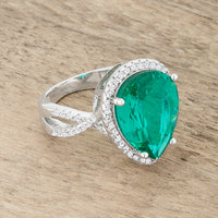 Laura 9.9ct Blue Green CZ Rhodium Classic Teardrop Ring