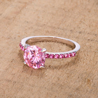2.3CT Pink CZ Rhodium Ring
