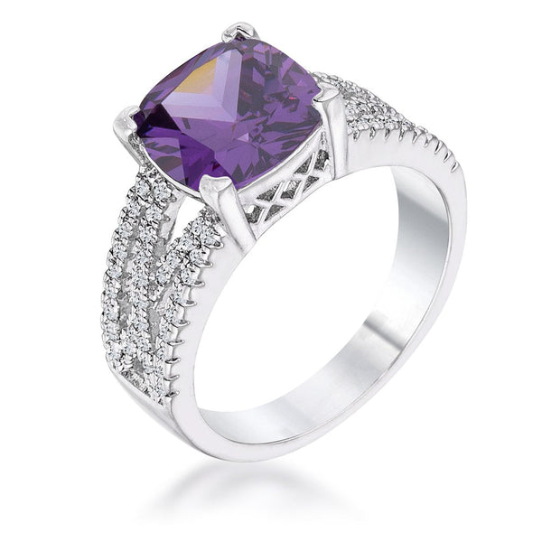 3Ct Elegant Silvertone Criss-Cross Amethyst Purple CZ Engagement Ring