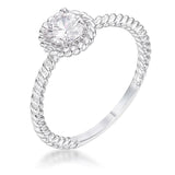 .45Ct Rhodium Plated Mini Twisted Rope CZ Solitaire Ring