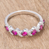 .18Ct Rhodium and Hematite Plated S Shape Fuchsia and Clear CZ Half Eternity Band