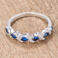 .18Ct Rhodium and Hematite Plated S Shape Sapphire Blue and Clear CZ Half Eternity Band