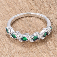 .18Ct Rhodium and Hematite Plated S Shape Emerald Green and Clear CZ Half Eternity Band