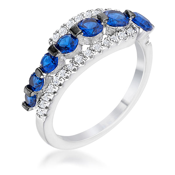 1.06Ct Rhodium & Hematite Plated Graduated Blue & Clear CZ Half Eternity Ring