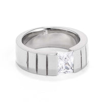 Mens 8MM Stainless Steel Band with Tension Set Radiant Cut CZ
