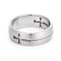 Mens 7MM Laser Cut Cross Stainless Steel Band