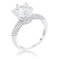 Rhodium Plated Clear CZ Round Solitaire Quad Micropave Ring