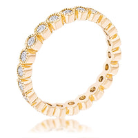 Gold Plated Dotted Clear CZ Round Bezel Eternity Ring