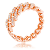 Rose Gold Plated Clear CZ Round Cut Flexible Chain Ring